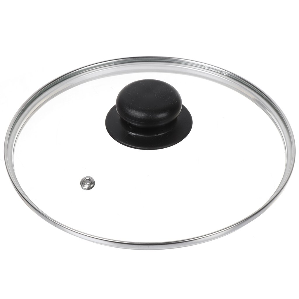 Крышка для посуды стекло, 20 см, Daniks, металлический обод, кнопка бакелит, черная, Д4120Ч крышка для посуды стекло 28 см daniks металлический обод кнопка бакелит черная д4128ч