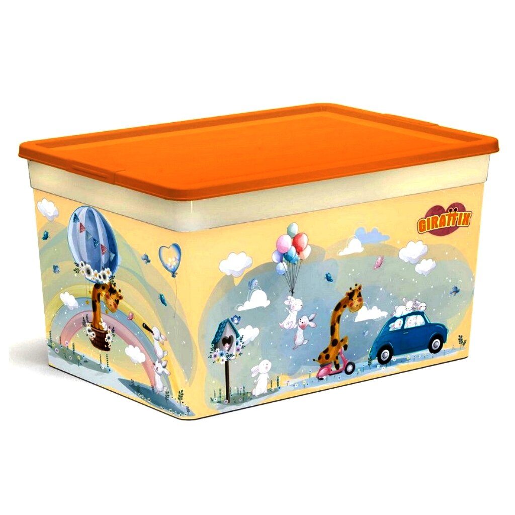 Коробка хозяйственная 16 л, с крышкой, Полимербыт, Giraffix, 4371773 коробка для кондитерских изделий с pvc крышкой счастье в каждом дне 10 5 × 10 5 × 3 см