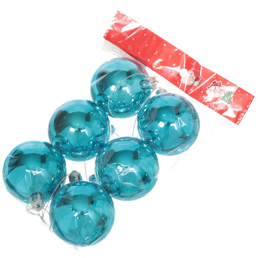 Елочный шар 6 шт, голубой, 6 см, пластик, SYCBF817-428 B