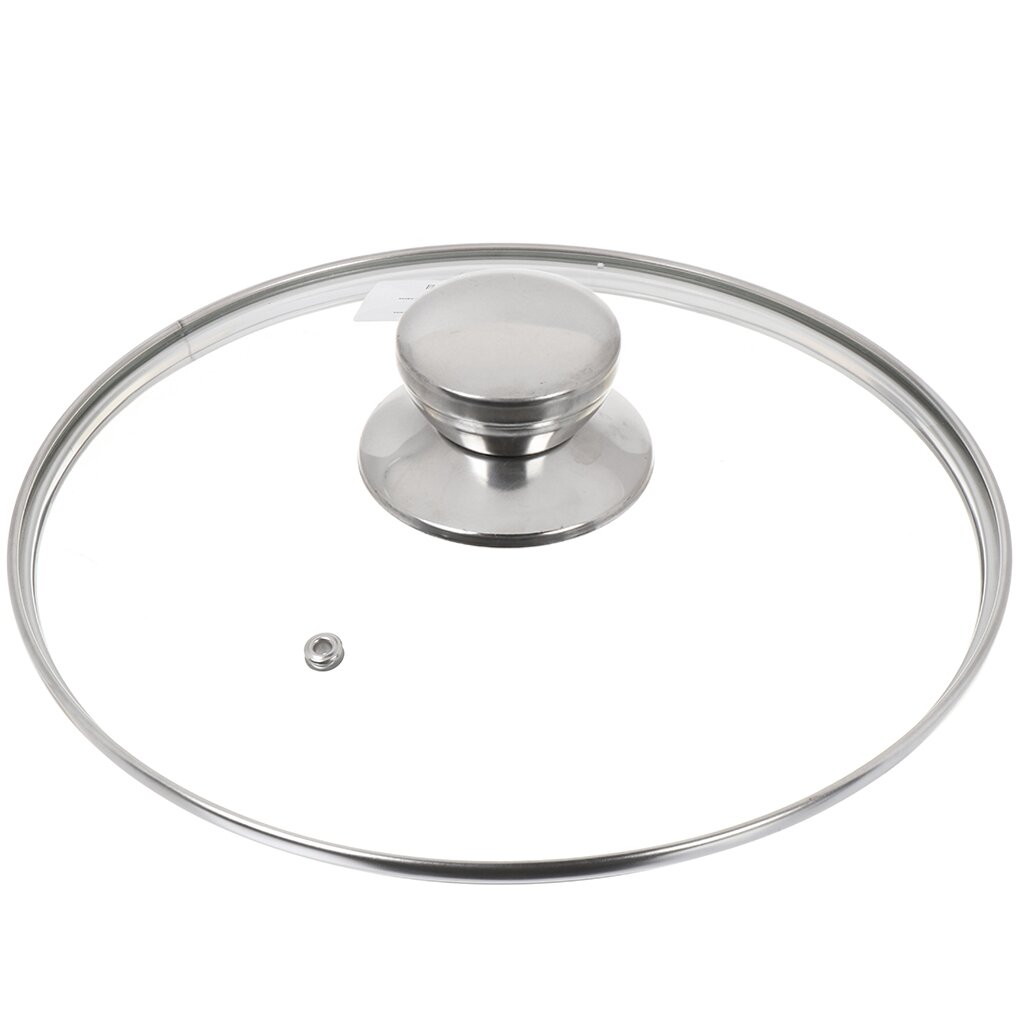 Крышка для посуды стекло, 22 см, Daniks, металлический обод, кнопка нержавеющая сталь, Д5722 крышка для посуды стекло 28 см daniks металлический обод кнопка нержавеющая сталь д5728