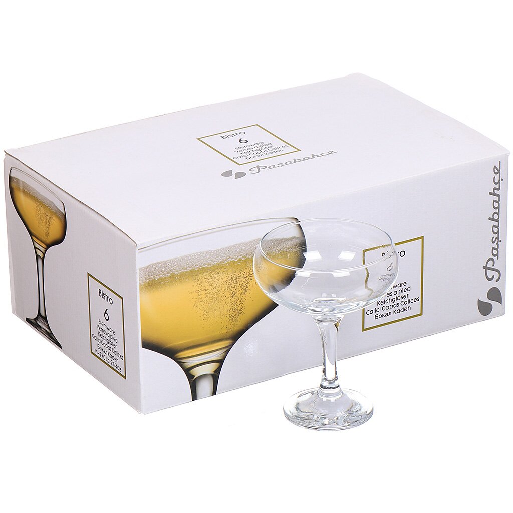 Бокал для шампанского, 270 мл, стекло, 6 шт, Pasabahce, Bistro, 44136В бокалы для шампанского tescoma