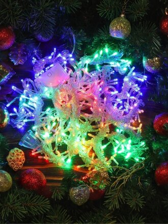 Гирлянда 320 ламп, 3х2 м, 8 режимов, Занавес, свет мультиколор, прозрачная, в помещении, сетевая, LED