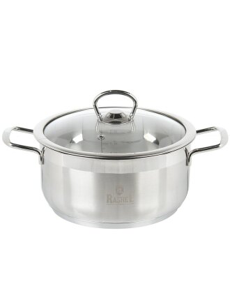 Кастрюля нержавеющая сталь, 3 л, крышка стекло, RasheL, R-30, индукция