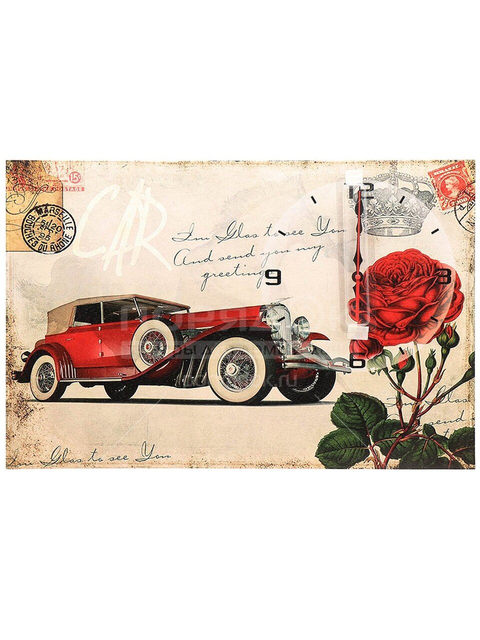 Часы настен. Ретро/машина красная, постере 60х40см модуль BС13849/1