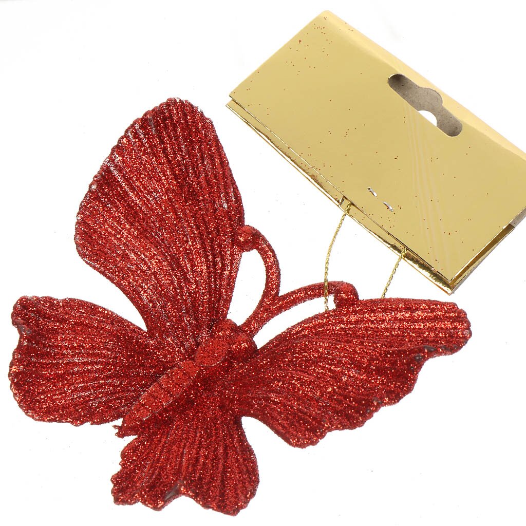 Елочное украшение Бабочка, красное, 10.5х10 см, SYYKLA-182121 шар ёлочный блестящий 8 см красный