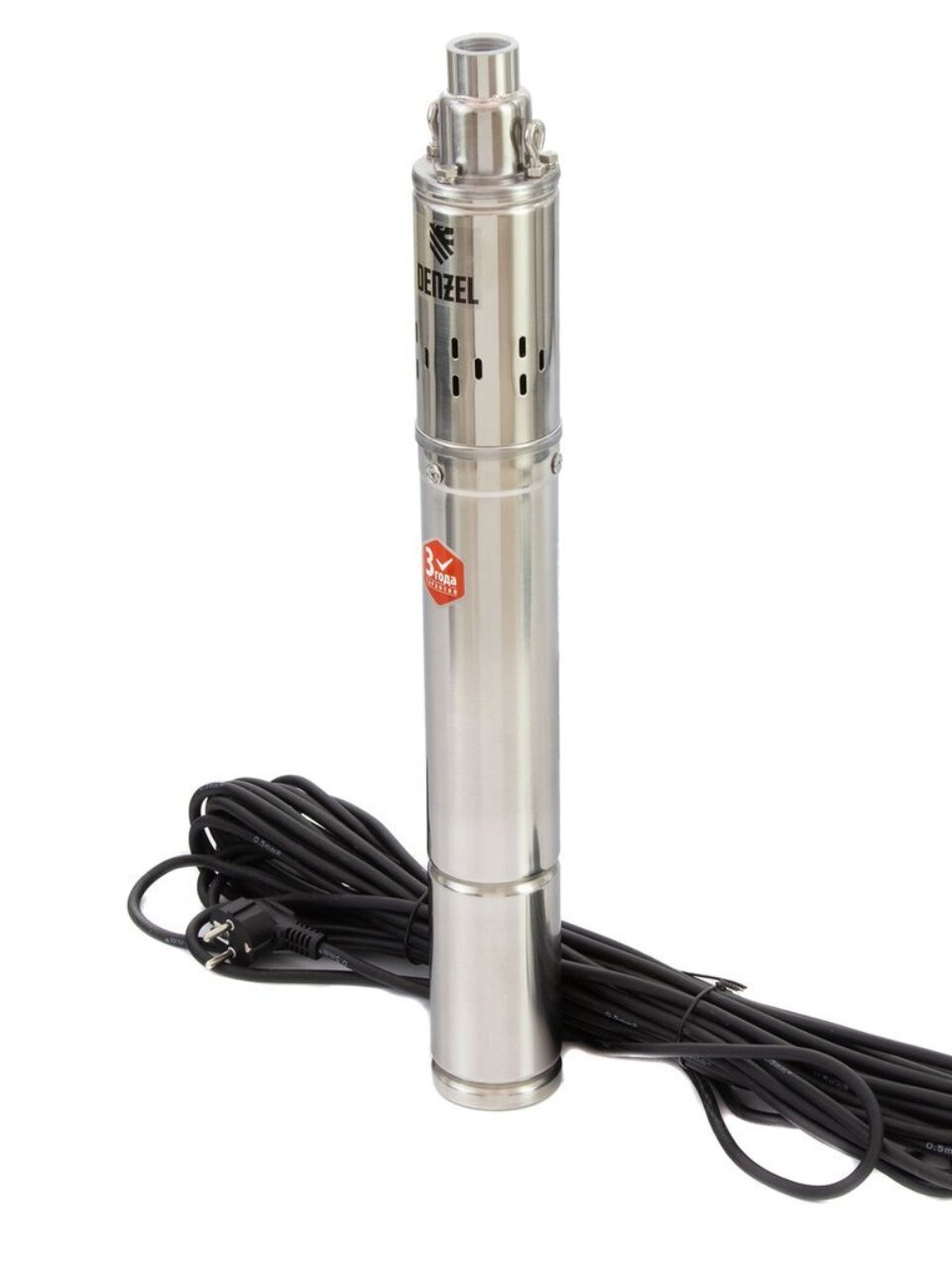 Насос скважинный, Denzel, 30 м, 500 Вт, диаметр 72 мм, глубина погружения 80 м, максимальный напор 75 м, 1.6 м³/ч, винтовой, диаметр 3&amp;quot;, 1600 л/ч, DWS-3-75