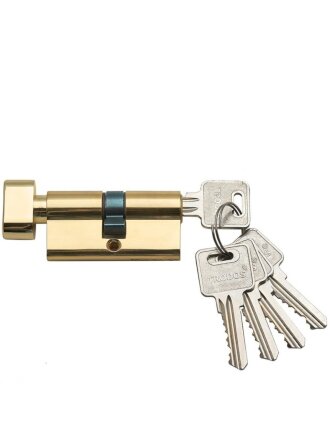 Личинка замка двери Trodos, ЦМВ, 209202, 60 мм, с заверткой, золото, блистер, 5 ключей