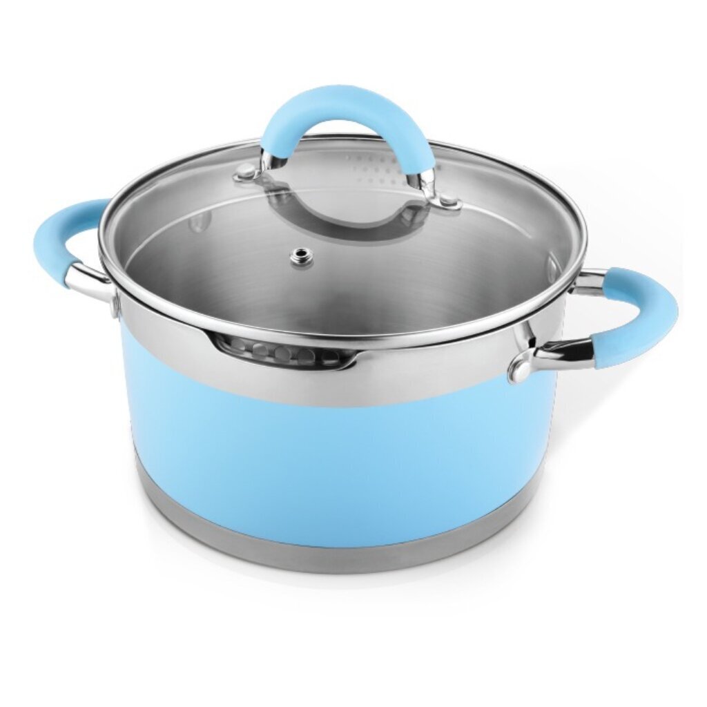 Кастрюля нержавеющая сталь, 4.4 л, крышка стекло, Lara, Sky Blue, LR02-443, индукция