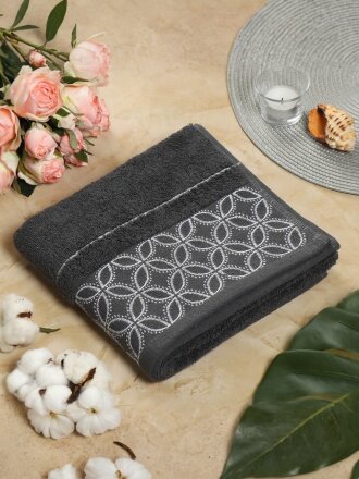 Полотенце банное 50х90 см, 100% хлопок, 550 г/м2, Фелиция, Silvano, темно-серое, Узбекистан, AI-1103005