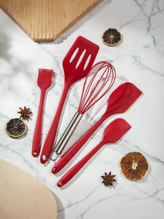 Набор кухонных принадлежностей 5 предметов, силикон, в коробке, навеска, красный, B030080