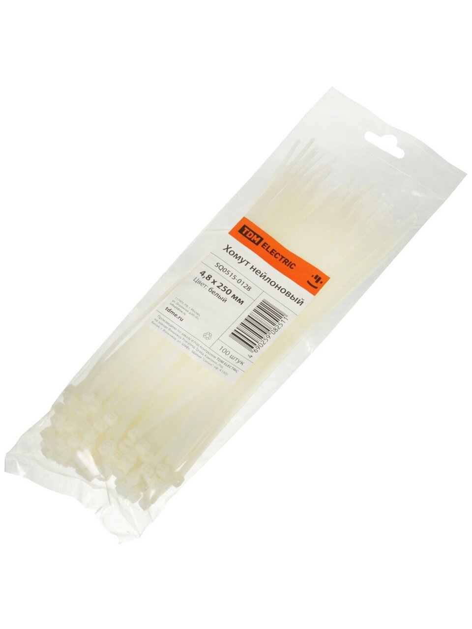 Хомут стяжной кабельный, 4.8х250 мм, нейлон, 100 шт, белый, TDM Electric, SQ0515-0128