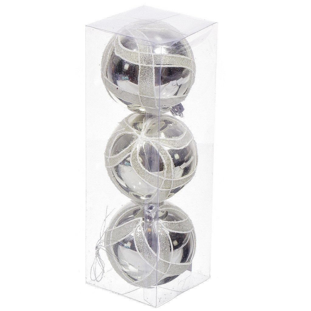 Елочный шар 3 шт, серебро, 8 см, пластик, SYQD-0121339S