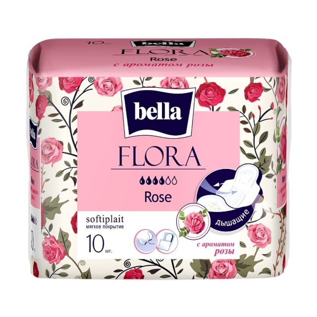 Прокладки женские Bella, Flora, ежедневные, 10 шт, с ароматом розы, BE-012-RW10-096 прокладки женские bella panty ежедневные 60 шт с экстрактом липового а be 021 rz60 002