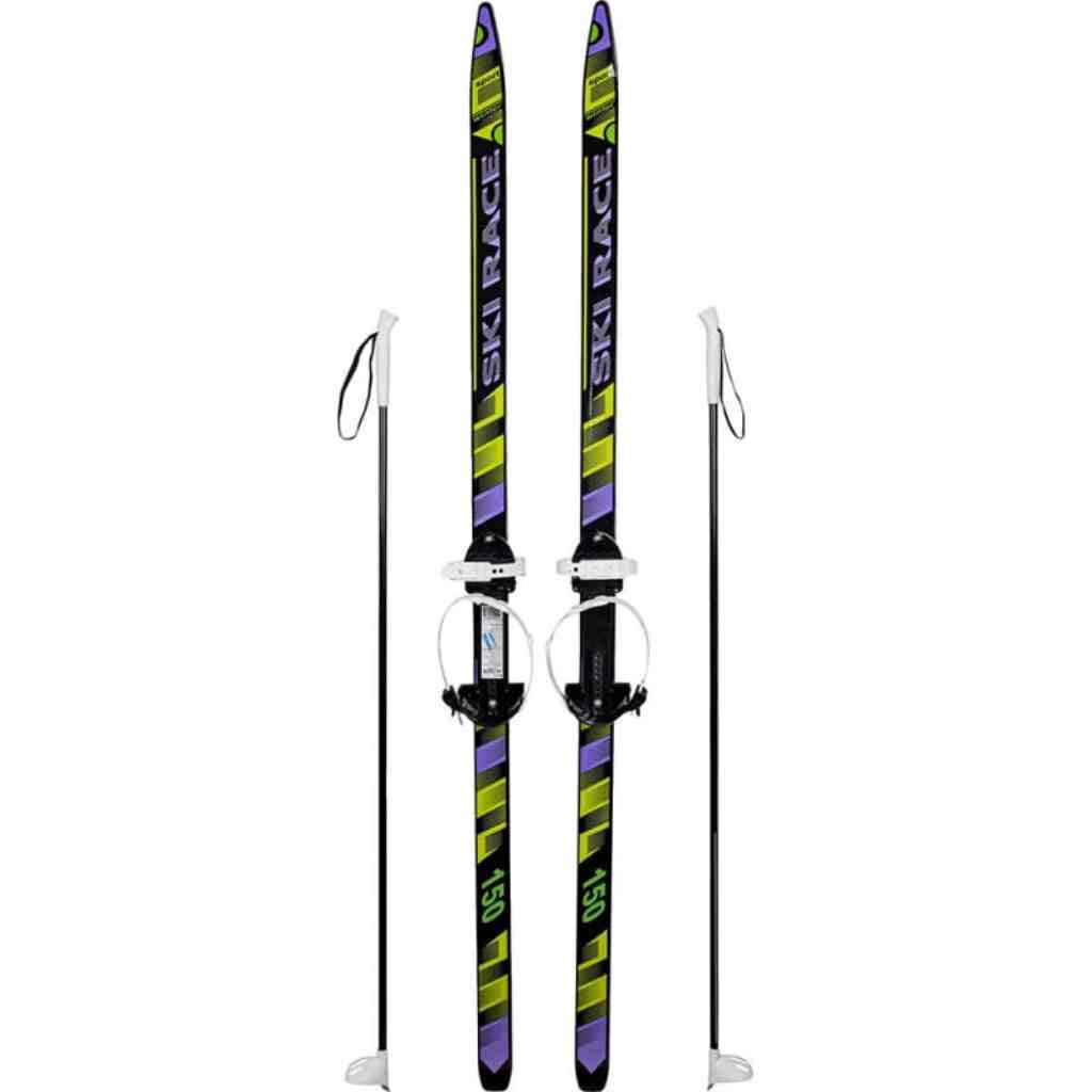 Лыжи для детей, 150 см, с палками, 110 см, универсальное крепление, носок фиксируемый, Ski Race, 332508-00 лыжи для детей 65 см с палками 75 см мягкое крепление в сетке олимпик спорт мишки
