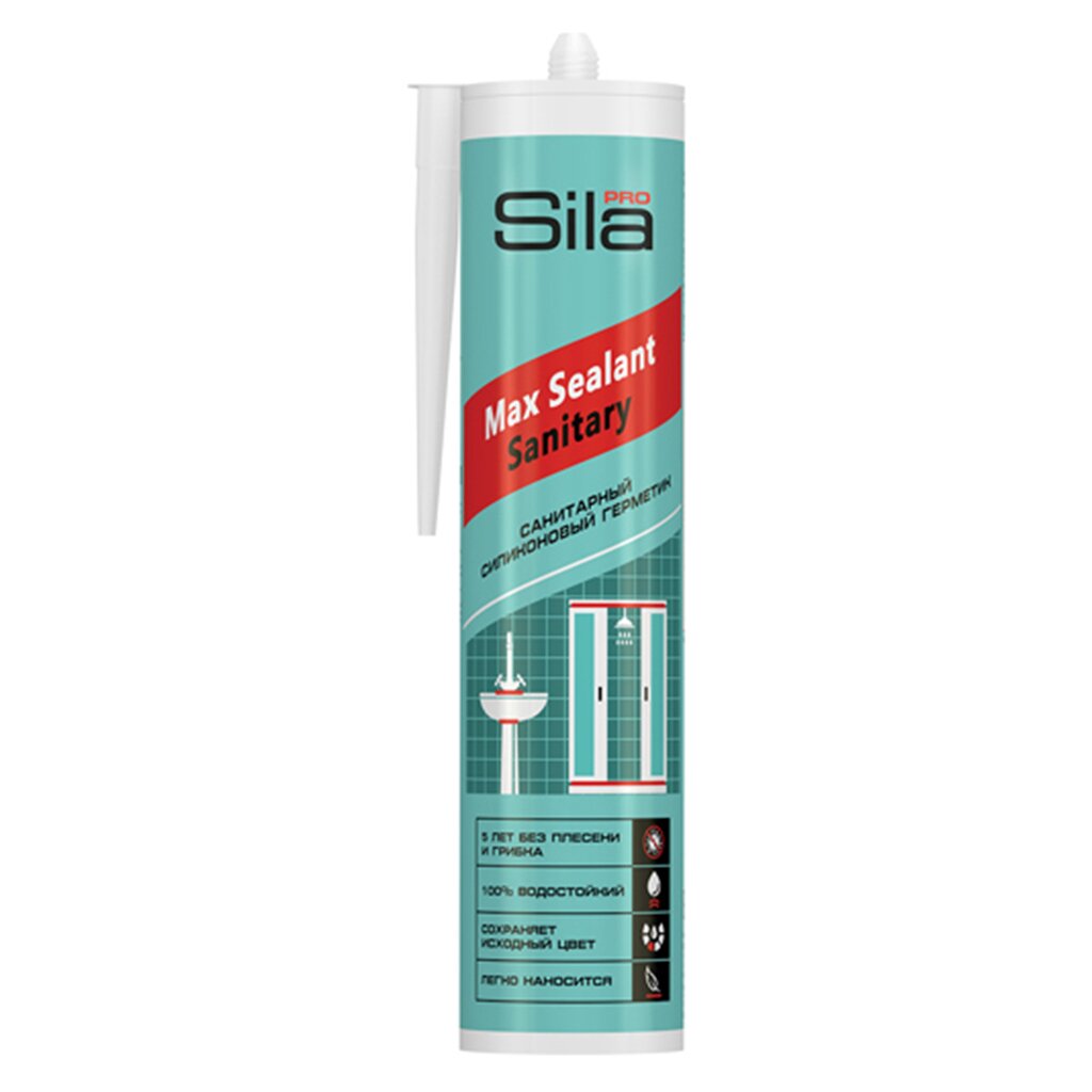 Герметик силиконовый, санитарный, SilaPro, Max Sealant, SSSCL0290, 280 мл, бесцветный силиконовый санитарный герметик sila