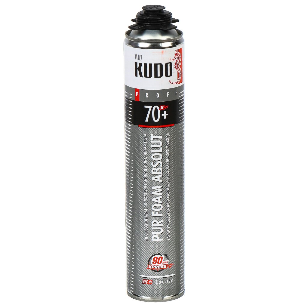Пена монтажная KUDO, Proff Absolut Xpress 70+, профессиональная, 70 л, 1 л, летняя, KUPP10SX70+ очиститель для пвх proff 20 1 л kudo с антистатиком нерастворяющий