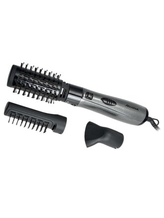 Фен-щетка Аксинья, КС-721В, 1000 Вт, холодный обдув, вращающийся механизм, 2 режима, 2 скорости, 3 насадки, серый с черным