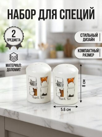 Набор для специй доломит, 8 см, 2 шт, 5.6х5.6х8 см, Daniks, Кошки