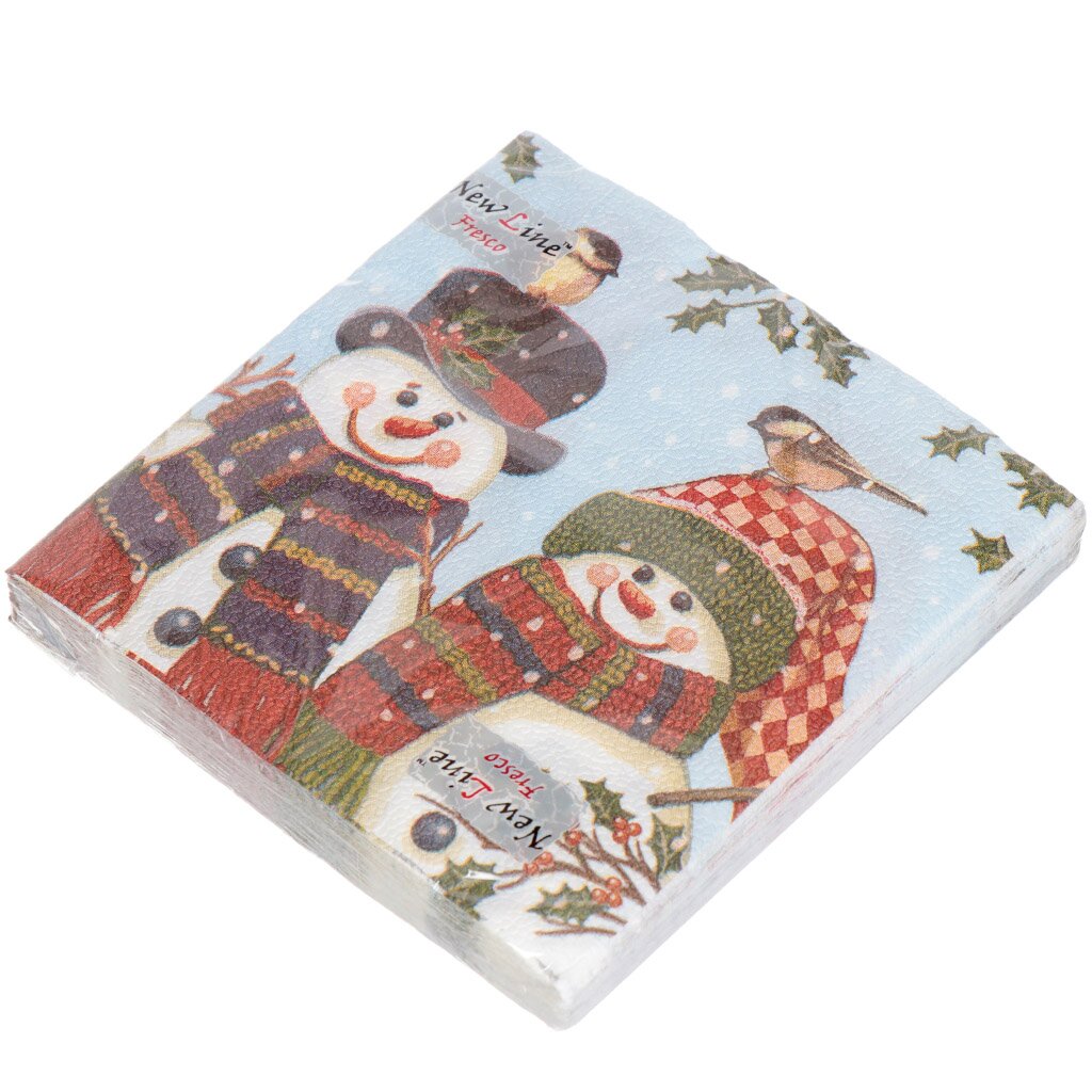 Салфетки бумажные New line Fresco Снеговики 20 шт, 33х33 см