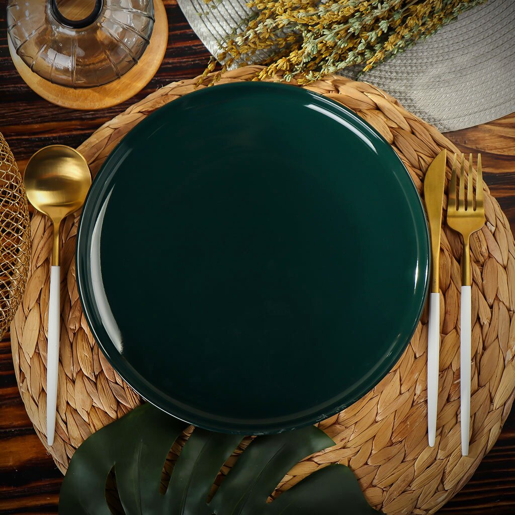 Тарелка обеденная, керамика, 25 см, круглая, Эмеральд, Daniks, Y4-7618, зеленая тарелка обеденная керамика 23 см круглая шиповник daniks 7435