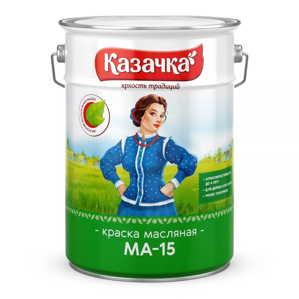 Краска Казачка, МА-15, масляная, универсальная, глянцевая, ярко-зеленая, 10 кг