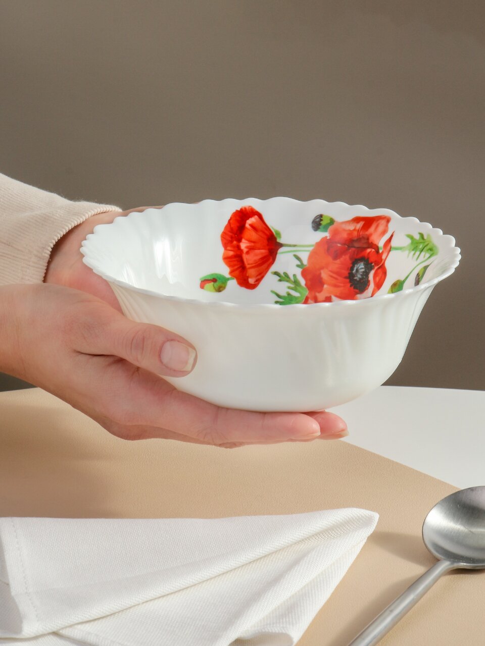 Салатник стеклокерамика, круглый, 18х6.5 см, 0.8 л, Алый мак, Daniks, LHW70/K1929