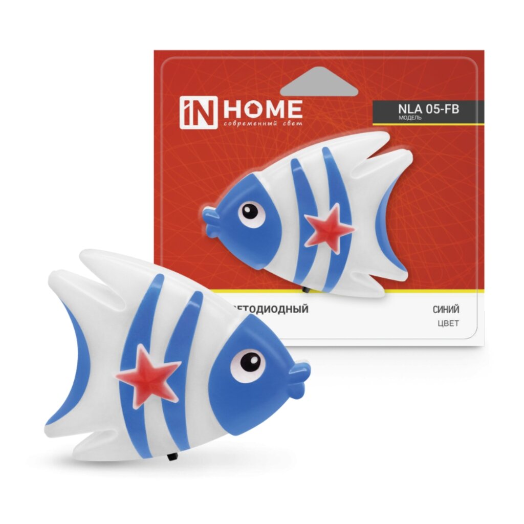 Ночник In Home, NLA 05-FB Рыбка, в розетку, пластик, 230 В, светодиодный, с выключателем, синий