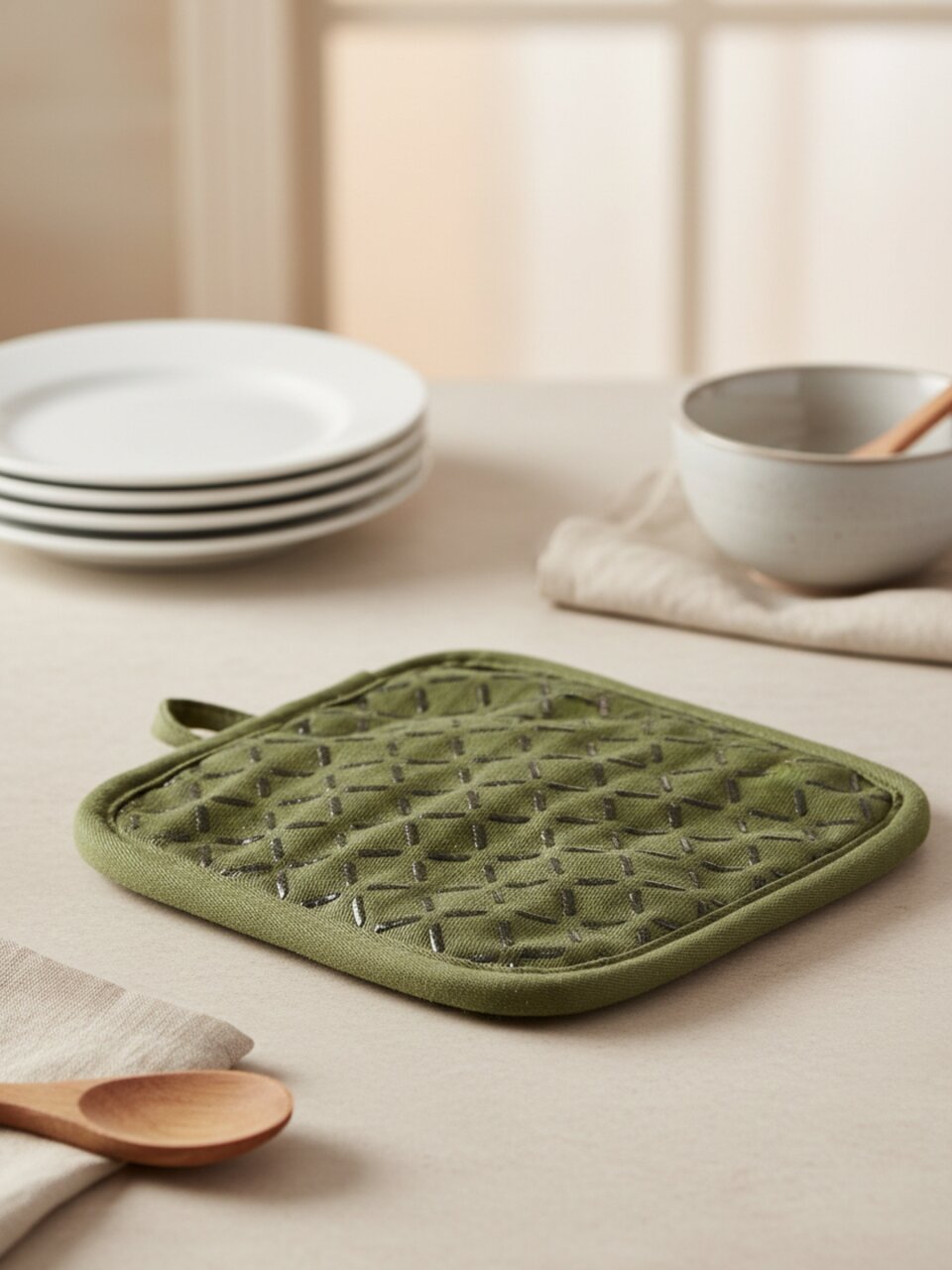 Прихватка 16х16 см, 100%пэ, зеленый, B180054