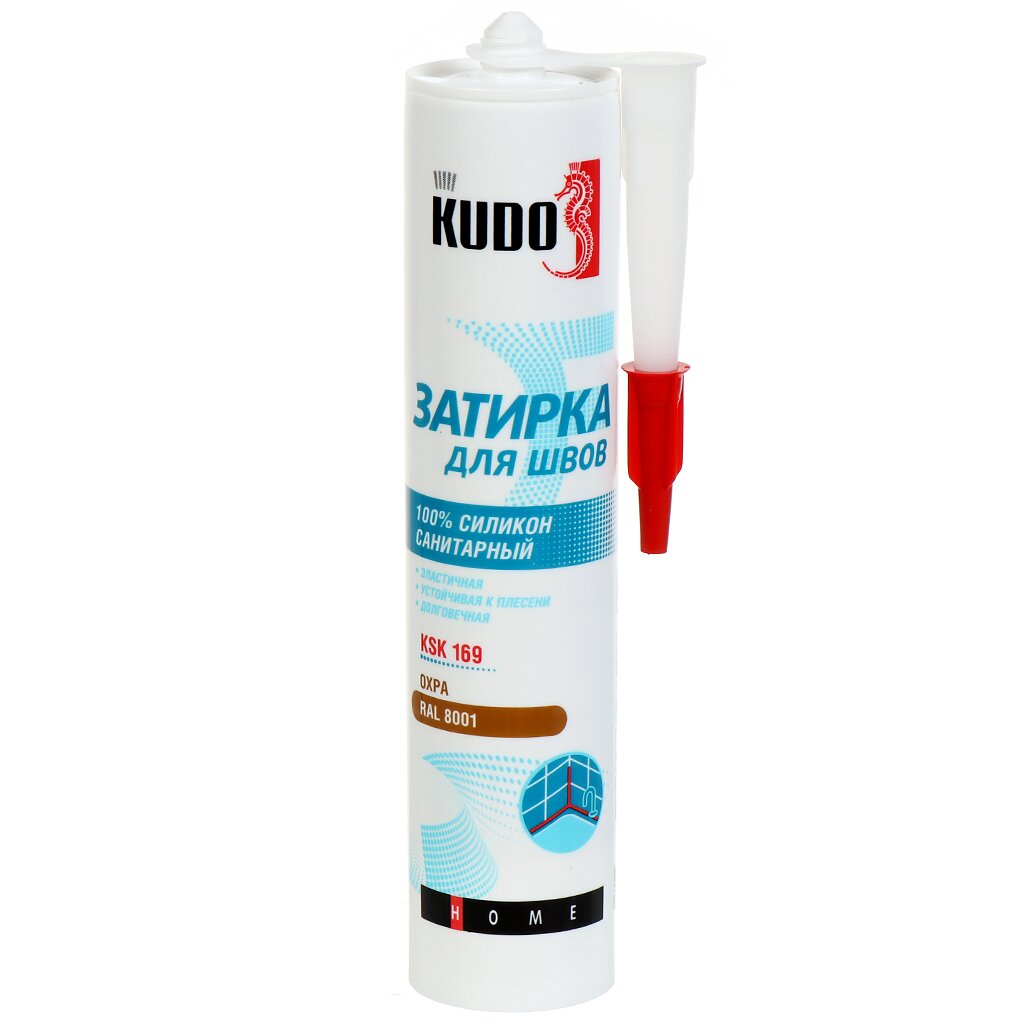 Герметик-затирка силиконовый, санитарный, KUDO, HOME KSK-169, RAL 8001, 280 мл, охра санитарный силиконовый герметик kudo