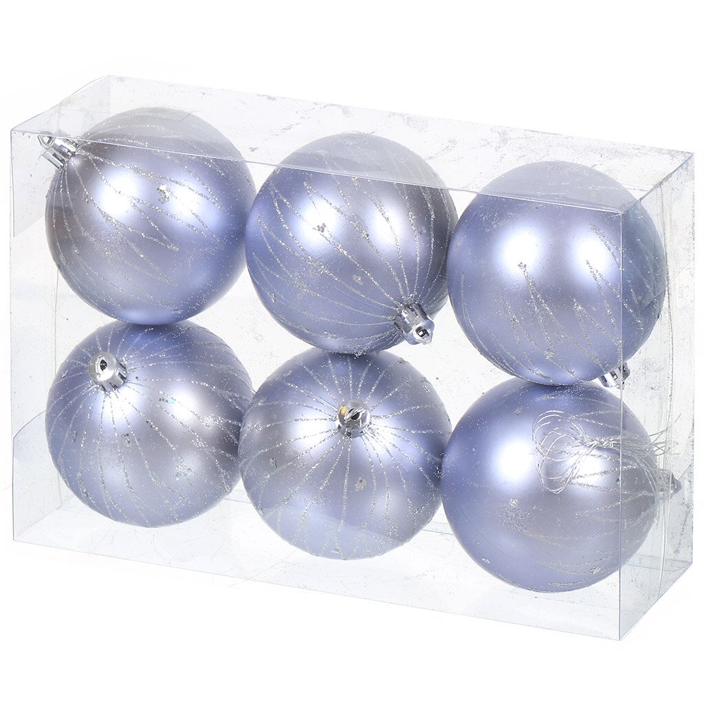Елочный шар 6 шт, лавандовый, 8 см, пластик, SYQA-012107L