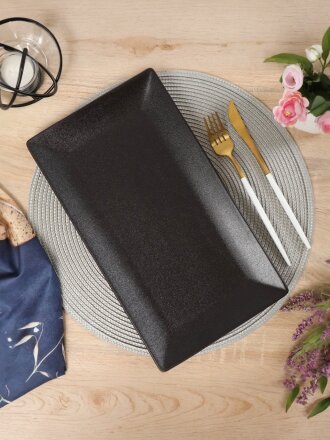 Блюдо керамика, прямоугольное, 35 см, черное, Крафт, Daniks, A21527Y101