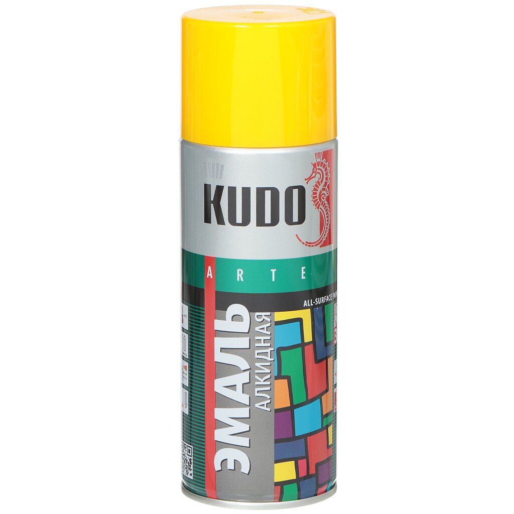 Эмаль аэрозольная, KUDO, универсальная, алкидная, глянцевая, желтая, 520 мл, KU-1013 эмаль для металлочерепицы kudo