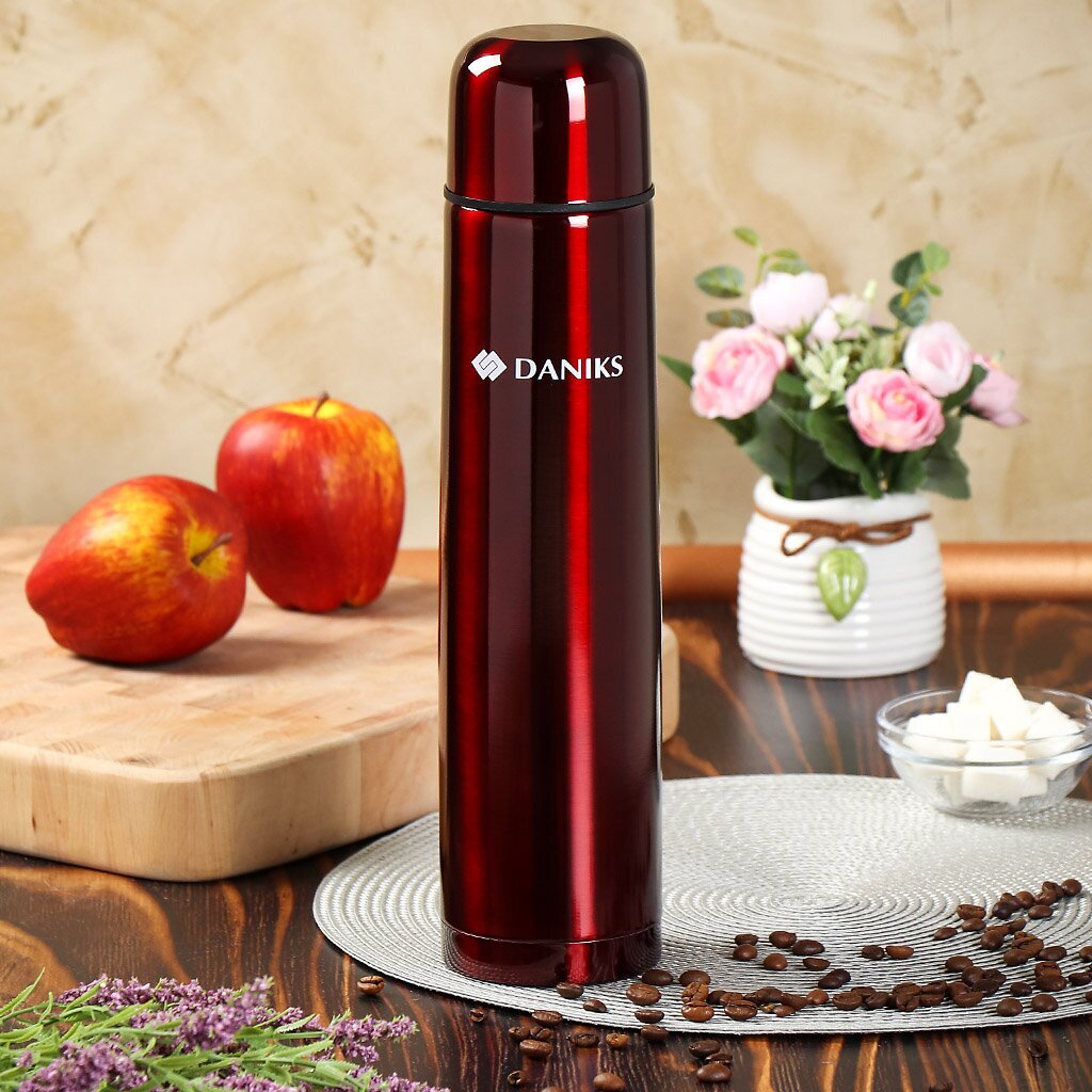 Термос нержавеющая сталь, 1.2 л, узкая горловина, Daniks, колба нержавеющая сталь, красный глянец, SL-120ZN-201C
