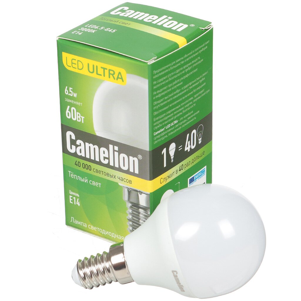 Лампа светодиодная Camelion 11418 6.5Вт E14 теплый белый свет