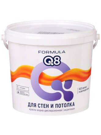 Краска водно-дисперсионная, Formula Q8, акриловая, интерьерная, матовая, белая, 6.5 кг