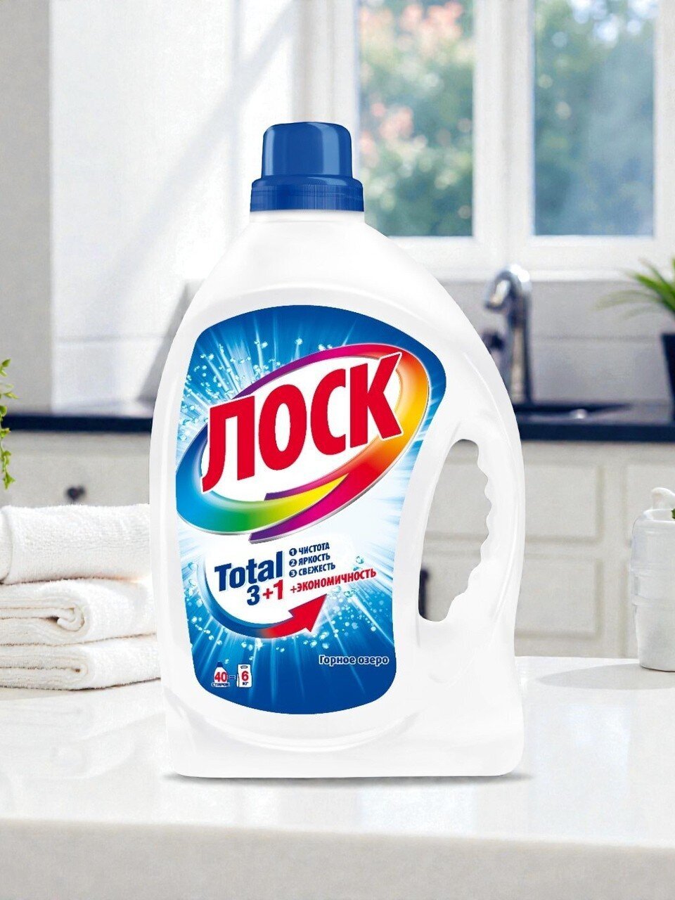 Гель для стирки Лоск, 2.6 л, для белого белья, Горное озеро