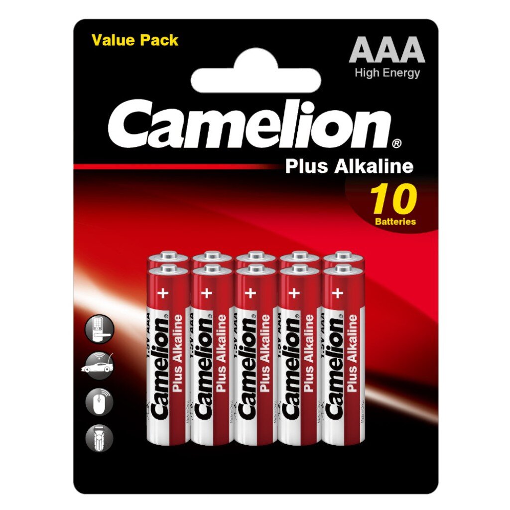 

Батарейка Camelion, ААА (LR03, 24A), Alkaline Plus, щелочная, 1.5 В, блистер, 10 шт, 14853