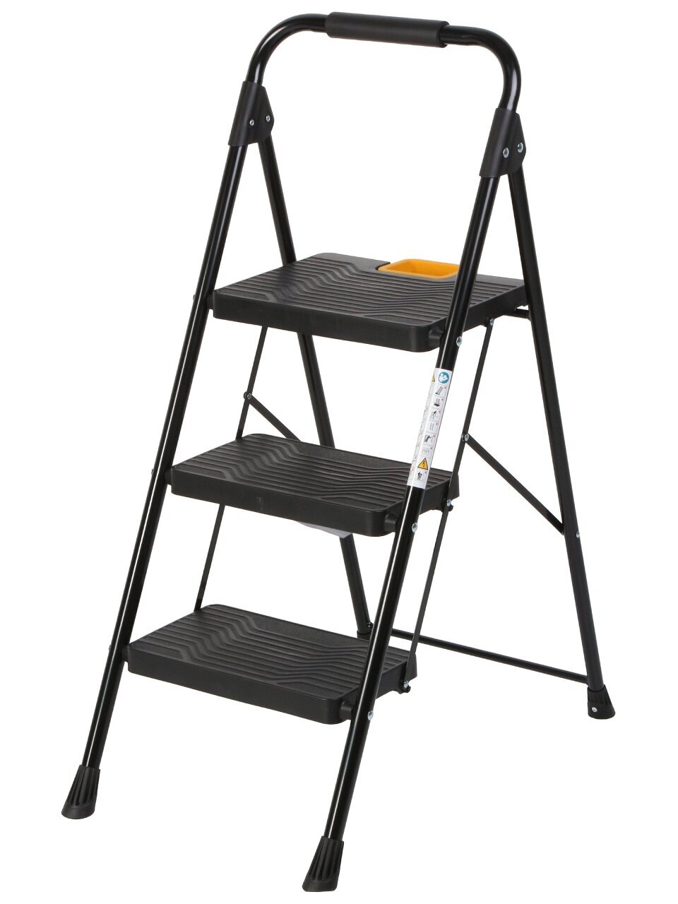 Стремянка 1 секция, 3 ступени, металл, 150 кг, широкая ступень, черный с желтым, WK2226-3