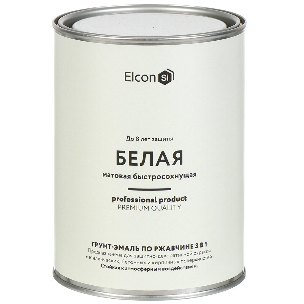 Грунт-эмаль Elcon, 3в1 матовая, по ржавчине, смоляная, белая, RAL 9003, 0.8 кг грунт эмаль elcon 3в1 матовая по ржавчине смоляная красная ral 3002 0 8 кг