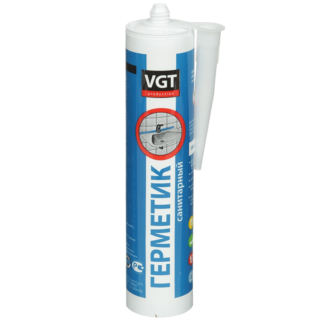 Герметик акриловый, санитарный, VGT, 400 г, белый герметик vgt акриловый мастика для срубов белый 7 0 кг