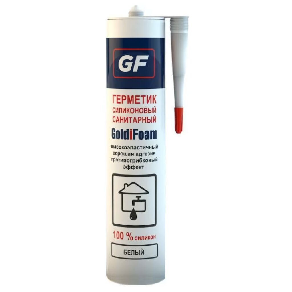 Герметик силиконовый, санитарный, GoldiFoam, GFsilsan_wh, 260 мл, белый