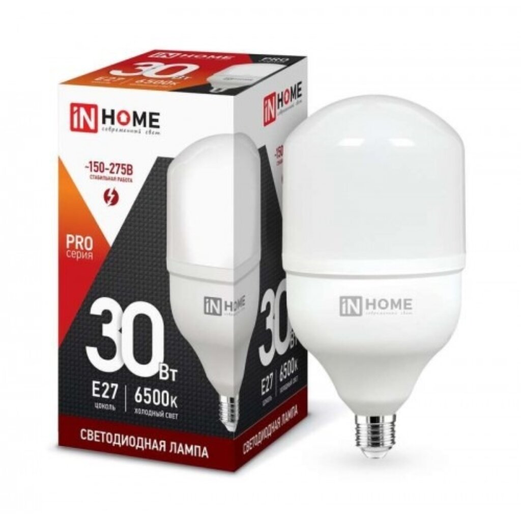 Лампа светодиодная E27, 30 Вт, 230 В, цилиндрическая, 6500 К, свет холодный синий, In Home, LED-HP-PRO