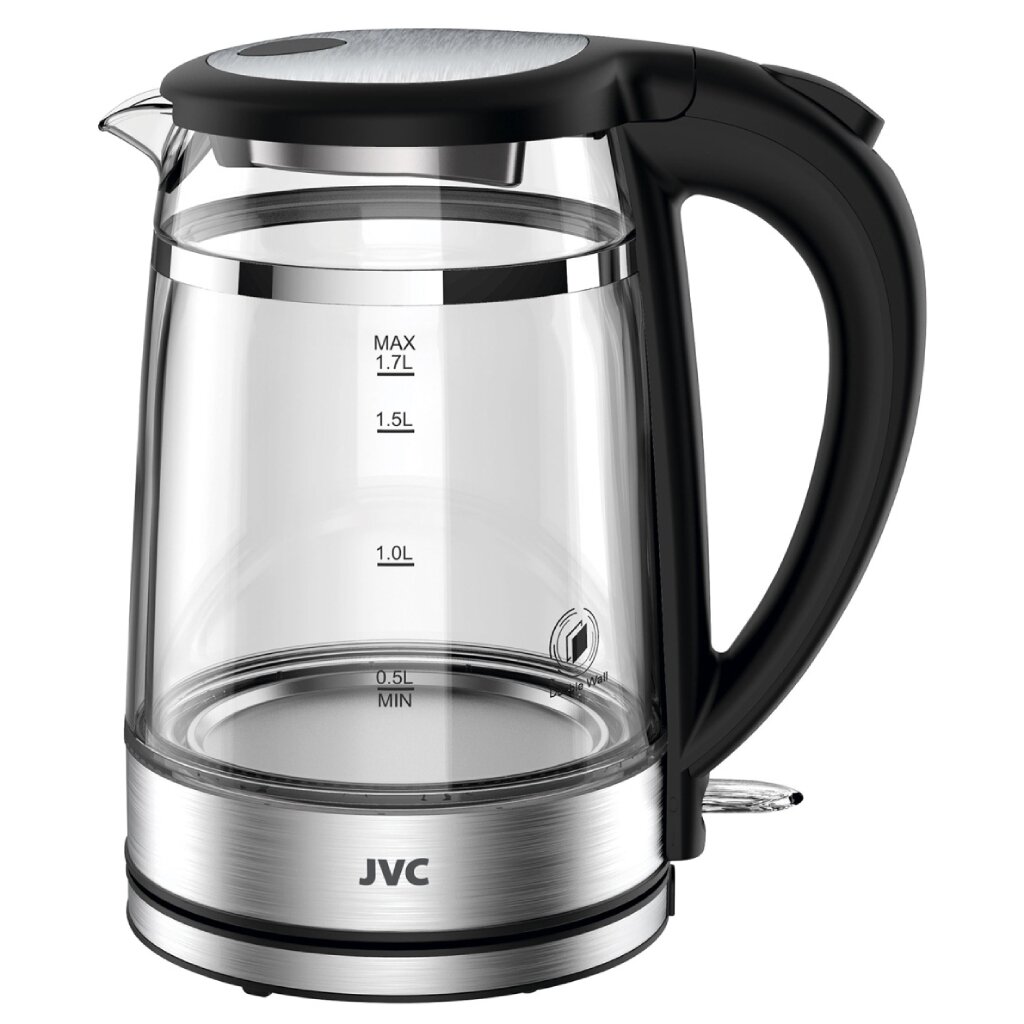 Чайник электрический JVC, JK-KE1815, черный, 1.7 л, 2200 Вт, скрытый нагревательный элемент, стекло