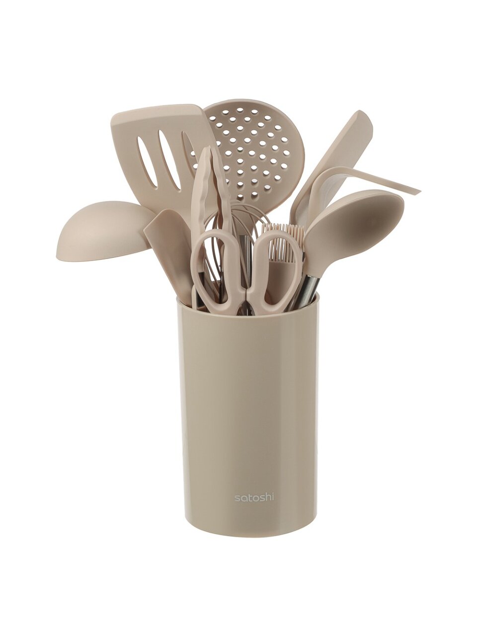 Набор кухонных принадлежностей 12 предметов, силикон, нержавеющая сталь, на подставке, бежевый, Satoshi, Тулон, 881-325