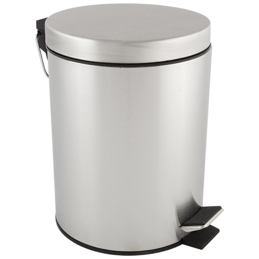 Ведро для мусора металл, пластик, 5 л, круглое, педаль, матовое, DBM-01-5 контейнер для мусора пластик 18 л круглый педаль плавающая крышка белый серый violet 151801