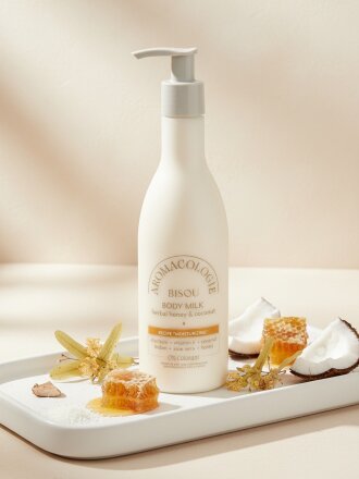 Молочко для тела, Bisou, Аromacologie, Разнотравный мед и кокос, увлажняющее, 300 мл