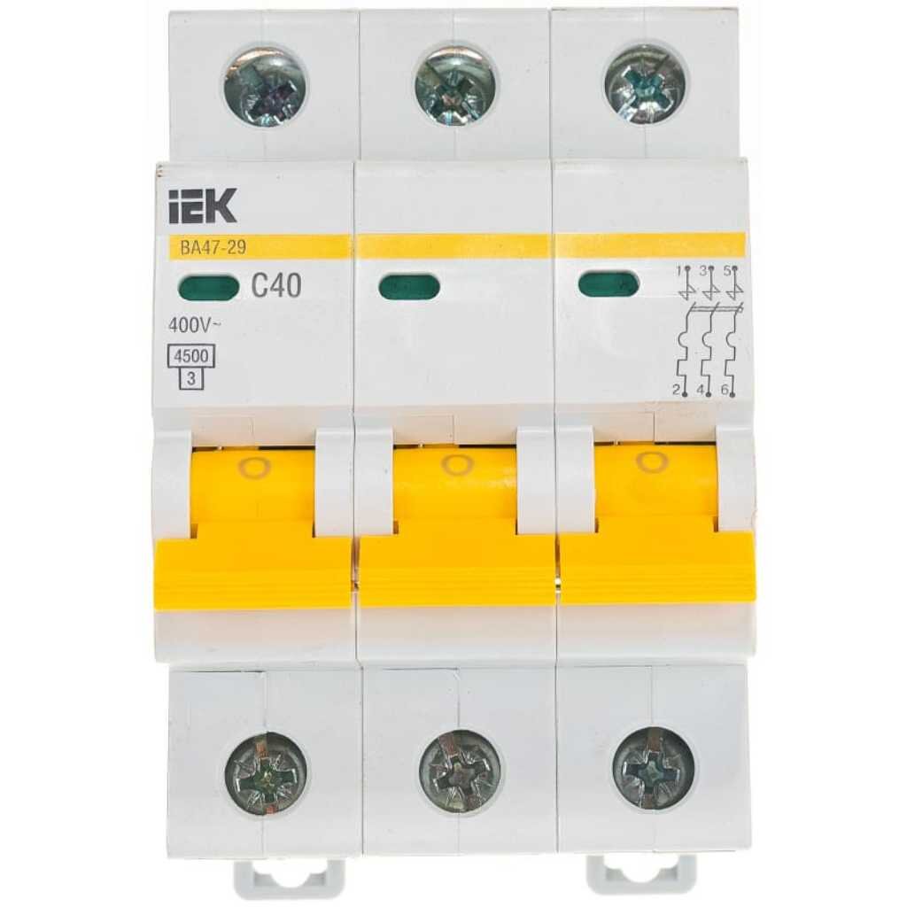 Автоматический выключатель на DIN-рейку, IEK, ВА47-29 3Р, 3 полюса, 40, 4.5 кА, 400 В, MVA20-3-040-C контакт состояния для ва47 60 на din рейку tdm
