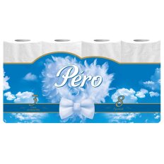 Туалетная бумага Pero, White, 3 слоя, 8 шт, с втулкой, белая