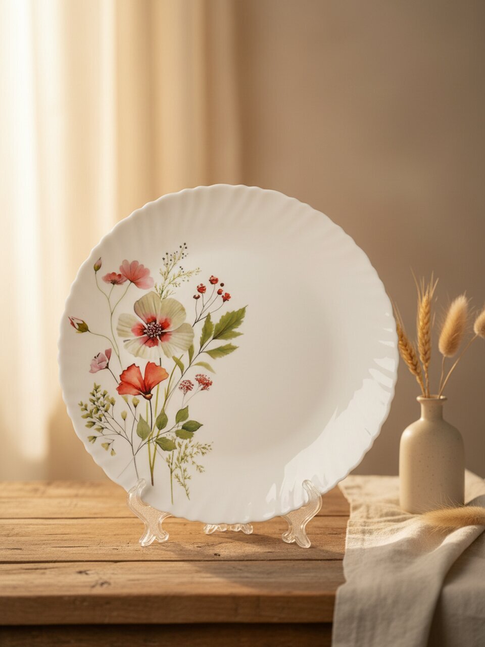 Тарелка обеденная, стеклокерамика, 24 см, фигурная, Сухоцветы, МФК, MFK21180