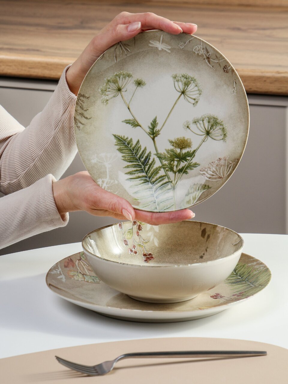 Сервиз столовый керамика, 12 предметов, на 4 персоны, Bronco, Пастбище, 579-504